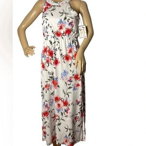 STELLA & SIENNA BY TRIXXI floral maxi dress.halter  neck,cut out,cinched waist